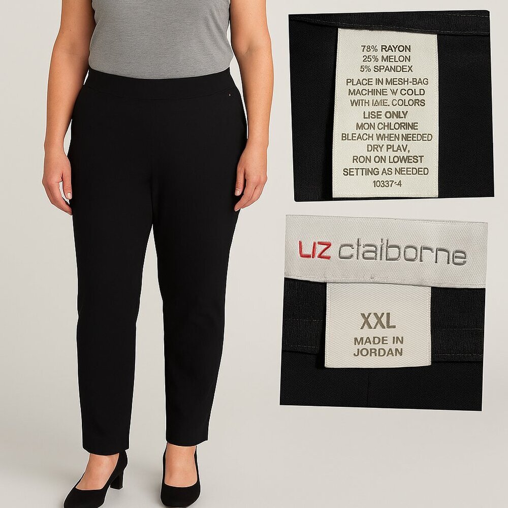 Liz Claiborne Women's Black Knit Pants‎ XXL Pull-On Stretch Straight Leg